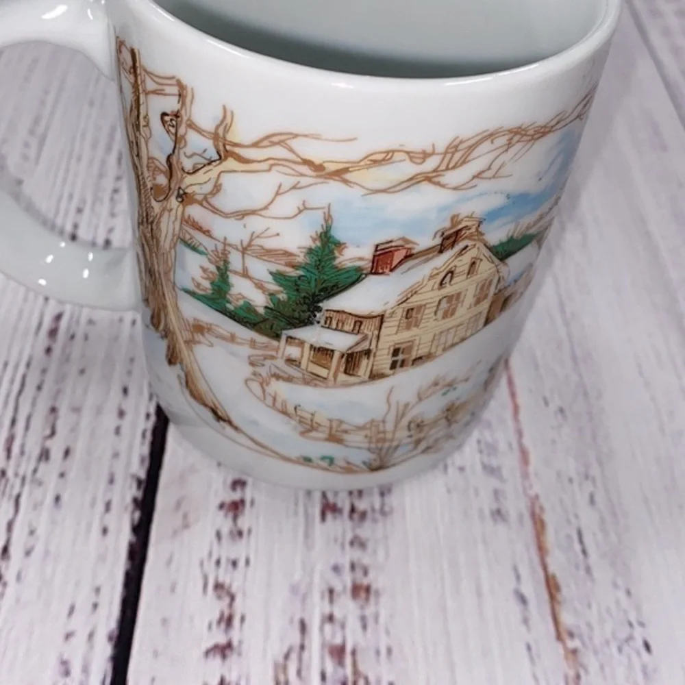 Vintage cabin in the snowy woods coffee mug